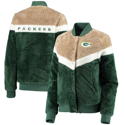 Shop G-iii 4her By Carl Banks Green/cream Green Bay Packers Riot Squad Sherpa Full-snap Jacket