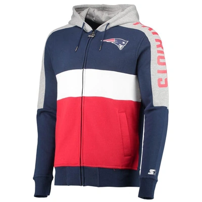 Shop Starter Navy/red New England Patriots Playoffs Color Block Full-zip Hoodie