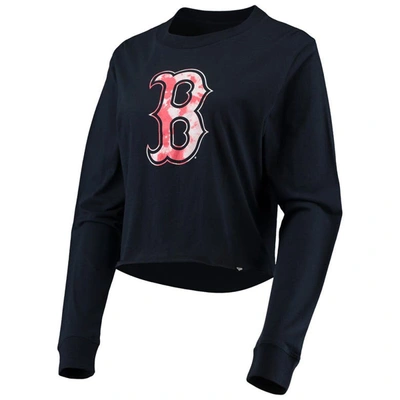 Shop New Era Navy Boston Red Sox Baby Jersey Cropped Long Sleeve T-shirt