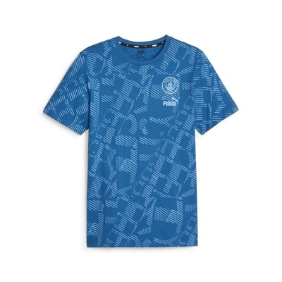 Shop Puma Blue Manchester City Ftblcore Allover Print T-shirt