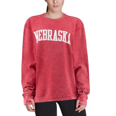 Shop Pressbox Scarlet Nebraska Huskers Comfy Cord Vintage Wash Basic Arch Pullover Sweatshirt