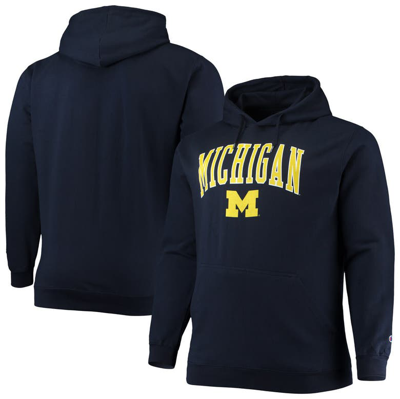 Shop Champion Navy Michigan Wolverines Big & Tall Arch Over Logo Powerblend Pullover Hoodie