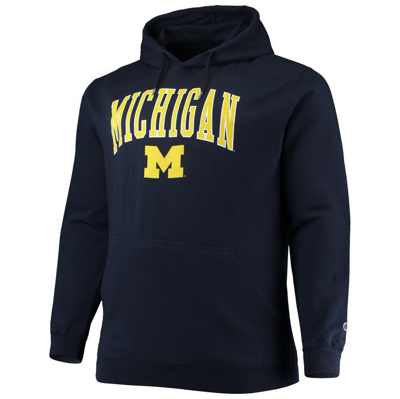 Shop Champion Navy Michigan Wolverines Big & Tall Arch Over Logo Powerblend Pullover Hoodie