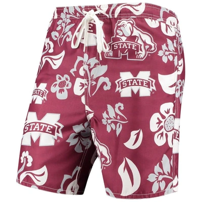 Shop Wes & Willy Maroon Mississippi State Bulldogs Floral Volley Logo Swim Trunks