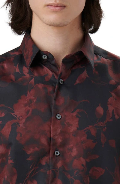 Shop Bugatchi Julian Floral Print Button-up Shirt In Burgundy