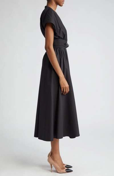 Shop Alaïa Band Belt Cotton Midi Dress In Noir