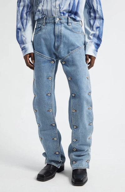 Shop Y/project Button Panel Jeans In Heavy Sw Blue