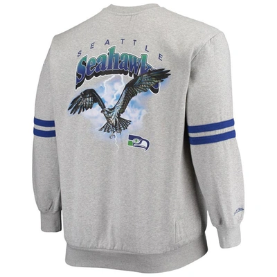 Shop Mitchell & Ness Heathered Gray Seattle Seahawks Big & Tall Allover Print Pullover Sweatshirt In Heather Gray