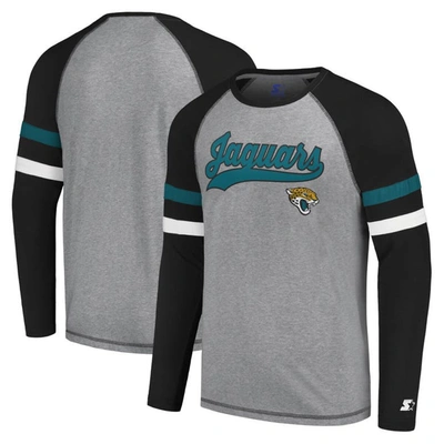 Shop Starter Gray/black Jacksonville Jaguars Kickoff Raglan Long Sleeve T-shirt
