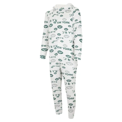 Shop Concepts Sport White New York Jets Allover Print Docket Union Full-zip Hooded Pajama Suit