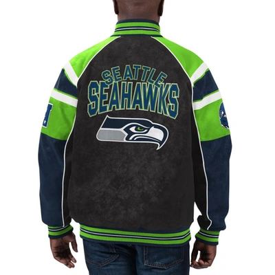 Shop G-iii Sports By Carl Banks Black Seattle Seahawks Faux Suede Raglan Full-zip Varsity Jacket
