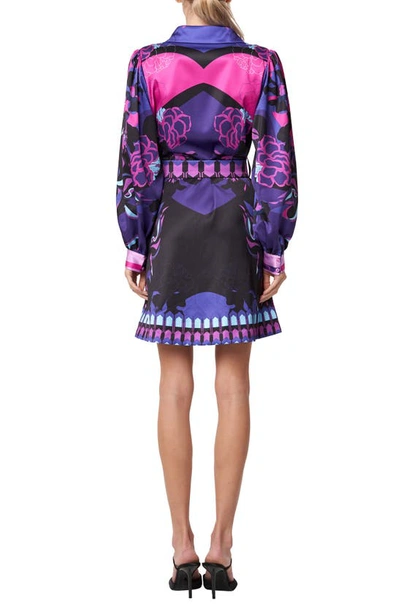 Shop Ciebon Billy Floral Print Long Sleeve Dress In Black/ Purple