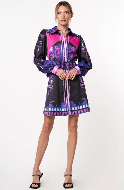 Shop Ciebon Billy Floral Print Long Sleeve Dress In Black/ Purple