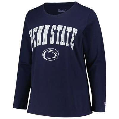 Shop Profile Navy Penn State Nittany Lions Plus Size Arch Over Logo Scoop Neck Long Sleeve T-shirt