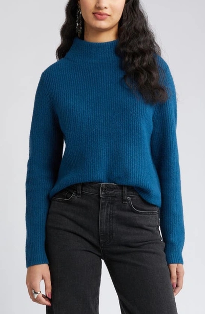 Shop Open Edit Rib Funnel Neck Sweater In Blue Aurora