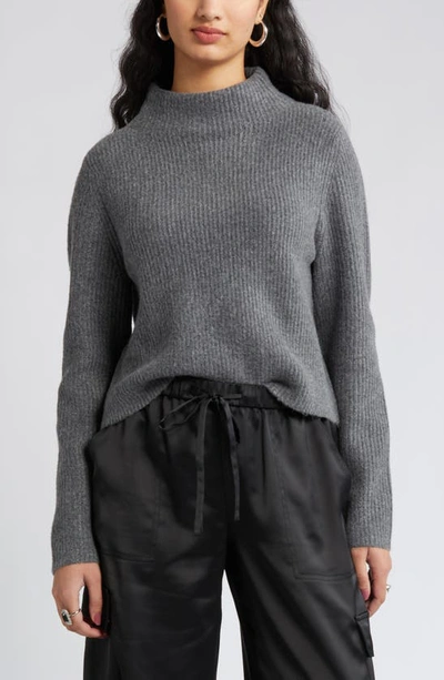 Shop Open Edit Rib Funnel Neck Sweater In Grey Med Charcoal Heather