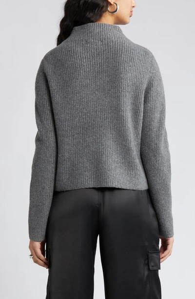 Shop Open Edit Rib Funnel Neck Sweater In Grey Med Charcoal Heather