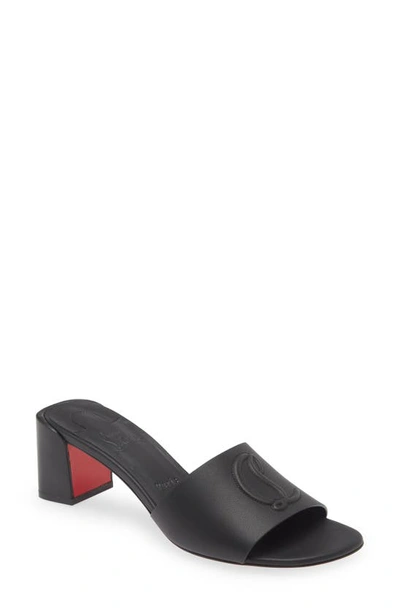 Shop Christian Louboutin Cl Logo Block Heel Slide Sandal In Black/ Lin Black