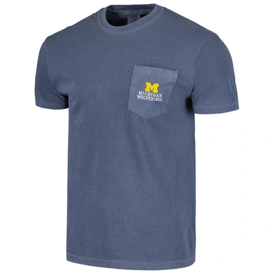 Shop Image One Navy Michigan Wolverines Striped Sky Comfort Colors Pocket T-shirt