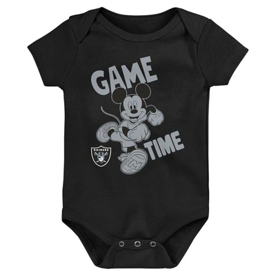 Shop Outerstuff Newborn & Infant Black/white/gray Las Vegas Raiders Three-piece Disney Game Time Bodysuit Set