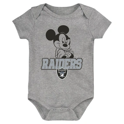 Shop Outerstuff Newborn & Infant Black/white/gray Las Vegas Raiders Three-piece Disney Game Time Bodysuit Set