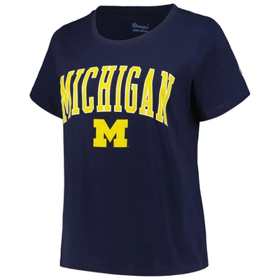 Shop Profile Navy Michigan Wolverines Plus Size Arch Over Logo Scoop Neck T-shirt