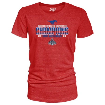 Shop Blue 84 Red Smu Mustangs 2023 Aac Football Conference Champions Locker Room Tri-blend V-neck T-shir