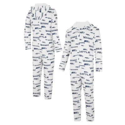 Shop Concepts Sport White Seattle Seahawks Allover Print Docket Union Full-zip Hooded Pajama Suit