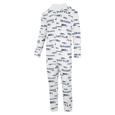 Shop Concepts Sport White Seattle Seahawks Allover Print Docket Union Full-zip Hooded Pajama Suit