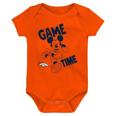 Shop Outerstuff Newborn & Infant Orange/navy/gray Denver Broncos Three-piece Disney Game Time Bodysuit Set