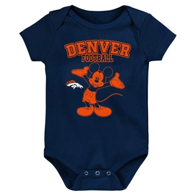 Shop Outerstuff Newborn & Infant Orange/navy/gray Denver Broncos Three-piece Disney Game Time Bodysuit Set