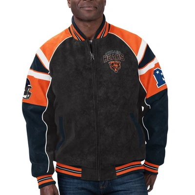 Shop G-iii Sports By Carl Banks Black Chicago Bears Faux Suede Raglan Full-zip Varsity Jacket