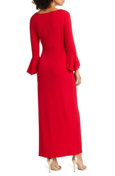 Shop Connected Apparel Bell Sleeve Gathered Waist Gown In Apple Red