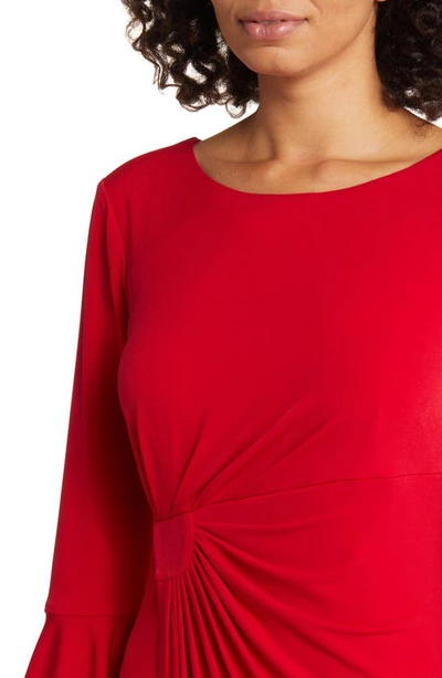 Shop Connected Apparel Bell Sleeve Gathered Waist Gown In Apple Red