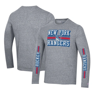 Shop Champion Heather Gray New York Rangers Tri-blend Dual-stripe Long Sleeve T-shirt