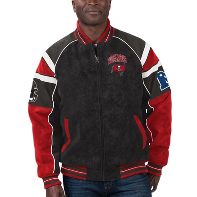 Shop G-iii Sports By Carl Banks Black Tampa Bay Buccaneers Faux Suede Raglan Full-zip Varsity Jacket