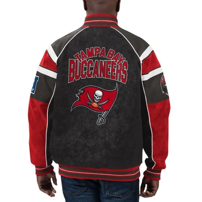 Shop G-iii Sports By Carl Banks Black Tampa Bay Buccaneers Faux Suede Raglan Full-zip Varsity Jacket