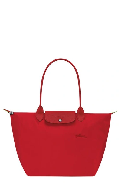 Shop Longchamp Le Pliage Green Recycled Canvas Large Shoulder Tote In Tomato