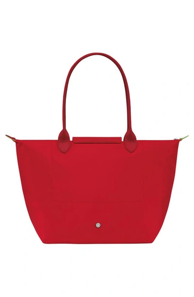 Shop Longchamp Le Pliage Green Recycled Canvas Large Shoulder Tote In Tomato