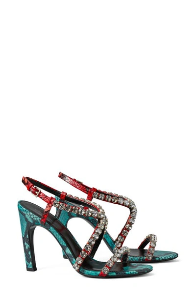 Shop Tory Burch Crystal Strappy Sandal In Bearberry / Atlas / Black Diam