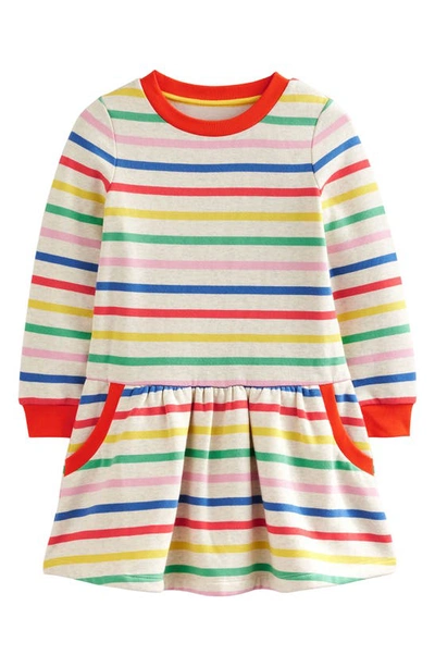 Shop Mini Boden Kids' Stripe Long Sleeve Fleece Sweatshirt Dress In Multi Stripe