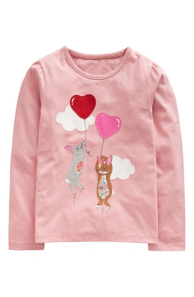 Shop Mini Boden Kids' Bunny Balloon Appliqué Cotton T-shirt In Blush Pink Bunny