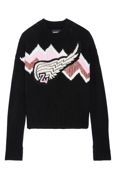 Shop Zadig & Voltaire Bleez Sequin Wing Graphic Cashmere & Merino Wool Sweater In Noir