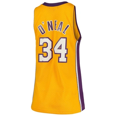 Shop Mitchell & Ness Shaquille O'neal Gold Los Angeles Lakers 1999/00 Hardwood Classics Swingman Jersey