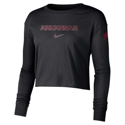 Shop Nike Black Arkansas Razorbacks 2-hit Cropped Long Sleeve Logo T-shirt