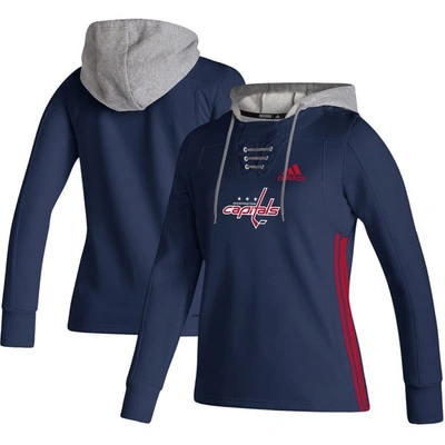 Shop Adidas Originals Adidas Navy Washington Capitals Skate Lace Aeroready Pullover Hoodie