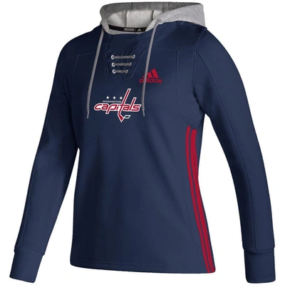 Shop Adidas Originals Adidas Navy Washington Capitals Skate Lace Aeroready Pullover Hoodie