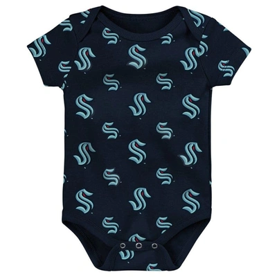 Shop Outerstuff Newborn & Infant Deep Sea Blue/gray Seattle Kraken Two-pack Double Up Bodysuit Set In Navy
