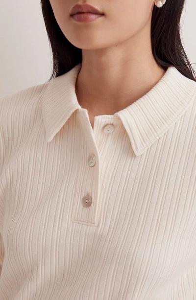 Shop Madewell Variegated Rib Long Sleeve Boxy Polo In Antique Cream