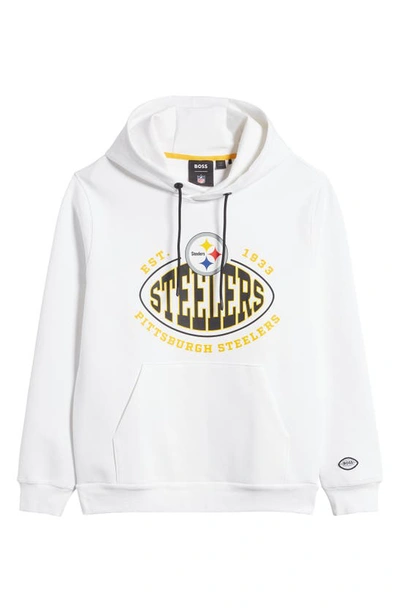 Shop Hugo Boss X Nfl Touchback Graphic Hoodie In Pittsburgh Steelers White
